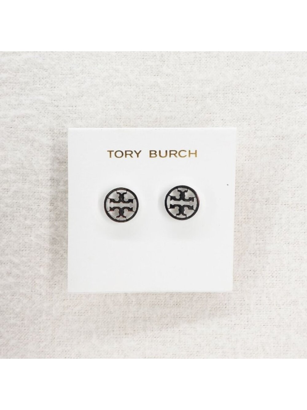 Tory Burch Logo Circle Stud Earrings Silver OS